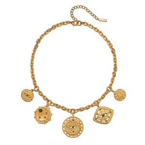 Collier en acier inoxydable plaqué or 18K avec pendentifs mauvais œil et cristaux