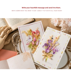 Handmade dried flower greeting cards with elegant envelopes for business and graduation