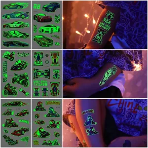 Tatuaggi Temporanei Luminosi Per Bambini Adesivi Impermeabili Brillano Al Buio Auto Da Corsa Cartoni Animati Ragazzi
