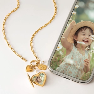 Heart Photo Locket Necklace Stainless Steel Engraved I Love You Pendant With Artificial Pearls Minimalist Jewelry For Women
