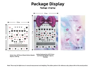 Detail of pink cherry blossom nail stickers showing sheet size and packaging with instructions