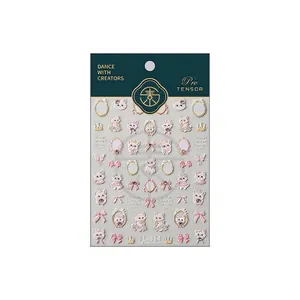 3D embossed cat and bow nail art stickers TL-314 with cute cartoon design and rhinestones