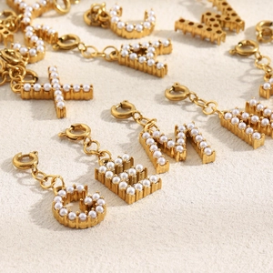 18K gold plated stainless steel initial pendants with pearls for DIY jewelry making