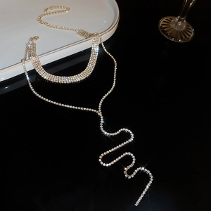 Luxury layered gold choker necklace with crystal tassels and sparkling rhinestone fringe