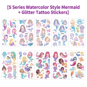 10pcs watercolor mermaid tattoo stickers for kids with glitter effect and sea creatures