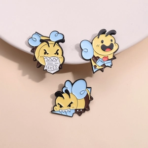 Three-piece cute cartoon bee enamel pin set with tax theme and funny animal designs