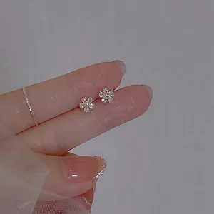 Mini Flower Stud Earrings Zircon Crystal With 925 Sterling Silver Earring Post Simple Elegant Daily Niche Jewelry For Women