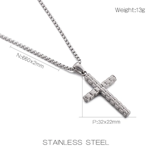 Spécifications du collier croix en acier inoxydable avec poids et dimensions du pendentif