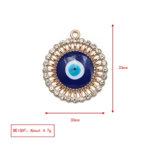 Detailed view of evil eye pendant showing dimensions 33mm by 30mm and 4.7g weight
