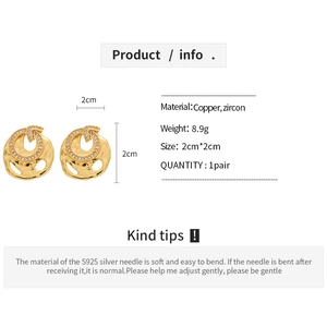 Detailed specs of irregular gold zircon earrings with S925 silver needles