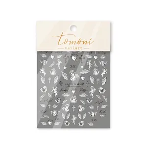 Stickers nail art 5D avec motifs d'anges et cœurs vintage sur un fond blanc pur
