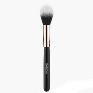 Professional powder brush with rose gold ferrule and soft black and white gradient bristles