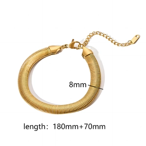 Golden 8mm stainless steel snake chain bracelet with 18K plating and adjustable lobster clasp