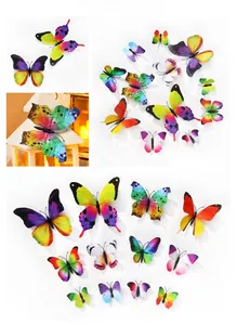 Macro detail of 3D rainbow butterfly wall stickers in vibrant gradient colors and sizes