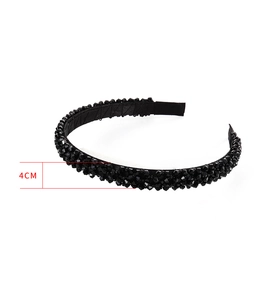 Detail view of 4cm wide multi-layer headband with densely set black faceted crystal beads