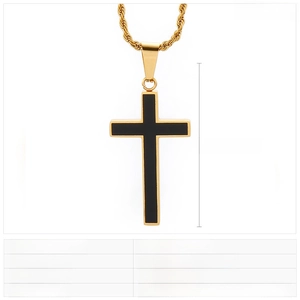 Detail view of 35x21mm gold and black cross pendant with dimensions and 4g weight specs