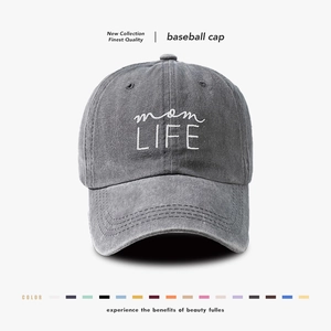 Washed Cotton Baseball Cap Embroidery Mom Life Retro Adjustable Outdoor Sun Protection Hat For Women Men
