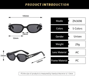 Detailed measurement diagram showing frame width, lens size and specs for model ZN3698