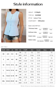 Detailed size chart and material specifications for women sleeveless cotton button cardigan