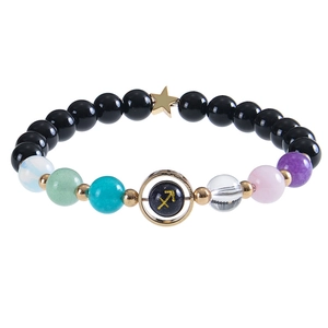 Multicolor Sagittarius zodiac bracelet with blue sand stone and natural resin beads