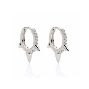 Punk style s925 silver hoop earrings with geometric spikes and sparkling zircons
