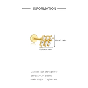 Detailed view of gold 925 sterling silver earring with dimensions and S925 hallmark