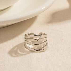 Minimalist Multi-Layer Wavy Open Ring For Women Waterproof Stainless Steel Adjustable Individual Jewelry Gift