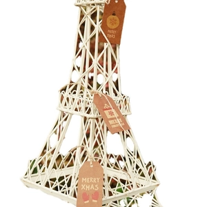 Mini Christmas animal gift tags on white Eiffel Tower metal wire decor stand