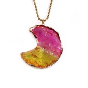 Gradient crescent moon pendant necklace with gold twisted chain and crystal texture