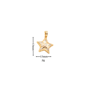 Detail of a 17mm gold starfish pendant with sparkling crystals and size measurements