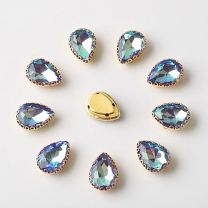 Teardrop rhinestones in blue-purple gradient with gold settings for DIY crafts