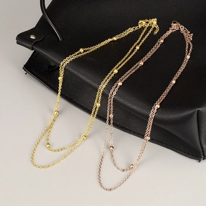 Double Layered Necklace 316L Stainless Steel 18K Gold Plated Beaded Chain Minimalist Clavicle Jewelry For Women