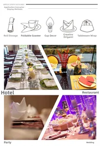 Application scenarios for printed Christmas napkins showing various creative folding techniques
