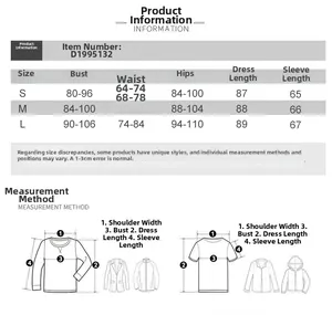 Tableau des tailles pour robe longue d'automne incluant buste taille et hanches