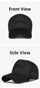 Vues détaillées de face et de côté d'une casquette en mesh noir brodée Braveboy