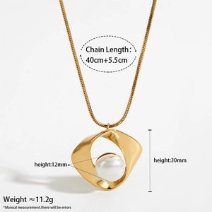 Golden 316 stainless steel snake chain necklace with irregular pearl pendant details