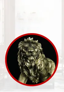 Detailed close-up of a bronze lion head resin sculpture with fine hair textures