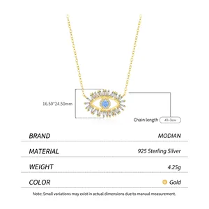 S925 sterling silver evil eye necklace with blue stone and gold plating detail
