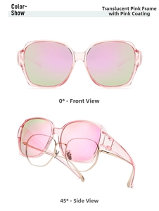 Polarized fit-over sunglasses in transparent pink for women, front and side views