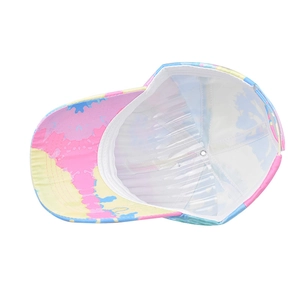 Gradient tie-dye baseball cap interior with white lining and clear plastic support