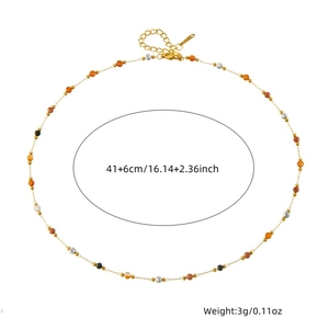 Ethnic style gold stainless steel beaded necklace with orange and black stones