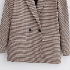 Blazer classique à double boutonnage avec motif pied-de-poule marron et beige