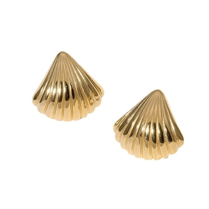 Minimalist 18K gold plated stainless steel shell earrings with polished textured finish