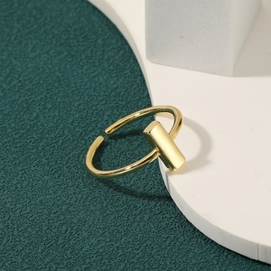 Minimalist gold plated rectangle bar open ring featuring a matte finish and geometric style