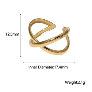 Detail view of gold titanium ring with size measurements 12.5mm height and 17.4mm diameter