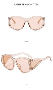 Front and side views of light tea oversized Y2K sunglasses with transparent PC frames