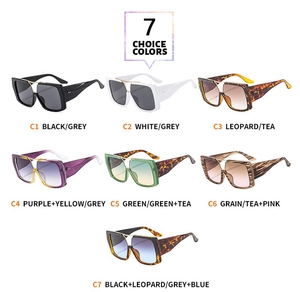 Detailed overview of seven different color options for retro double-bridge pilot sunglasses