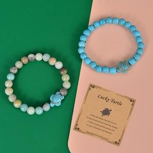 Turquoise and lava stone turtle bracelets with meaningful lucky gift card