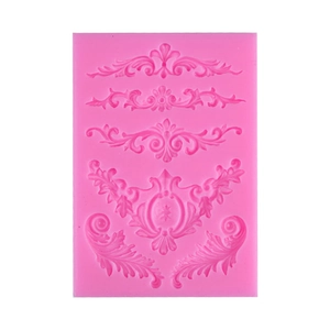 Pink silicone Baroque relief mold for fondant cake and chocolate lace borders