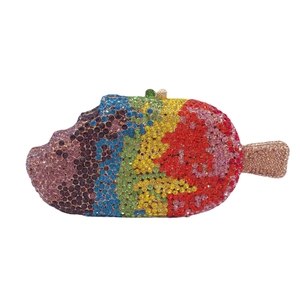 Luxury rainbow popsicle clutch bag with colorful rhinestones for evening parties